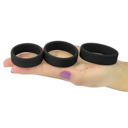LoveToy Pack de 3 cockrings silicone SiliRing Noirs